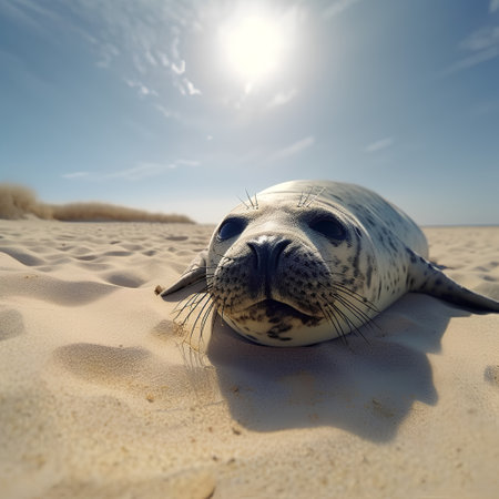 seal on the beach under blue sky. 3d render.の素材