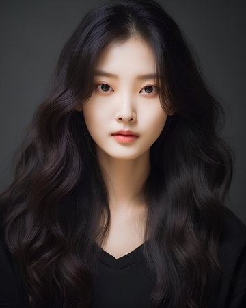 Portrait of beautiful asian woman with long healthy hair, studio shotの素材