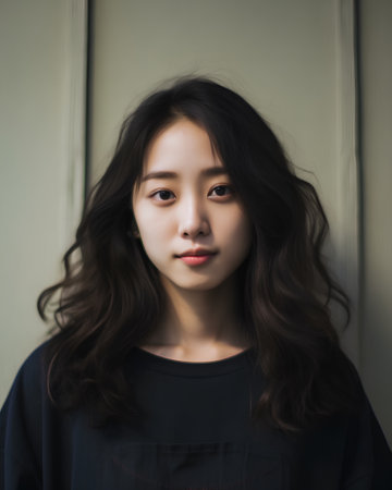 Portrait of a beautiful young asian woman in black dress.の素材