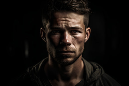 Portrait of a handsome man on a dark background. Men's beauty, fashion.の素材