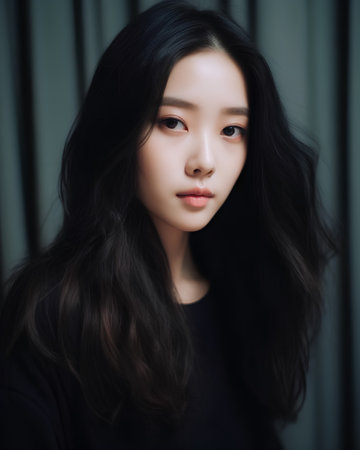 Portrait of a beautiful young asian woman with long black hairの素材