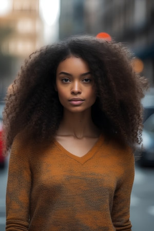 Portrait of a beautiful african american woman with curly hairの素材