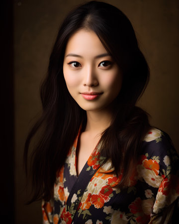 Portrait of a beautiful young asian woman in kimonoの素材