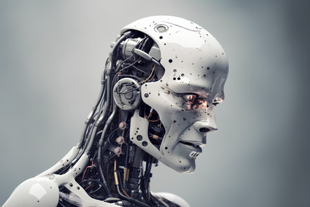 3d rendering of a female robot with artificial intelligence concept on gray backgroundの素材