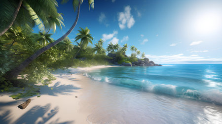 Tropical beach at Seychelles. 3D renderの素材