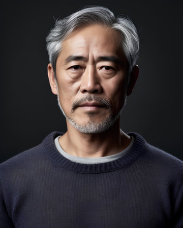 Portrait of a senior asian man with grey hair and beardの素材