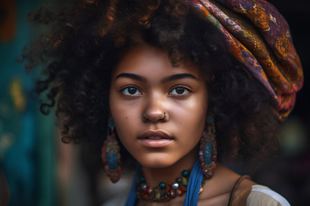 Portrait of a beautiful young woman with afro hairstyle.の素材
