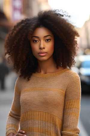 Portrait of beautiful african american woman with afro hairstyleの素材