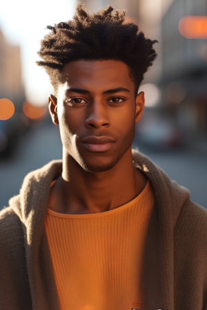 Portrait of young african american man in the city.の素材