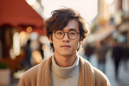 Portrait of handsome young man in eyeglasses looking at cameraの素材