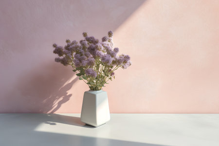 Bouquet of gypsophila flowers in a vase on a pink backgroundの素材