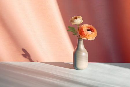 Still life with a vase of flowers on the table. 3d renderingの素材