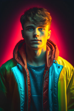 Portrait of a handsome young man in a jacket. Studio shot.の素材