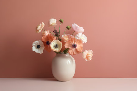 Bouquet of anemones in a vase on a pink backgroundの素材