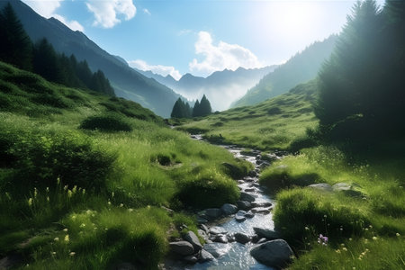 Mountain stream in the valley of the Alps. Summer landscape.の素材