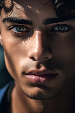 Portrait of a handsome young man with bright blue eyes. Studio shot.の素材
