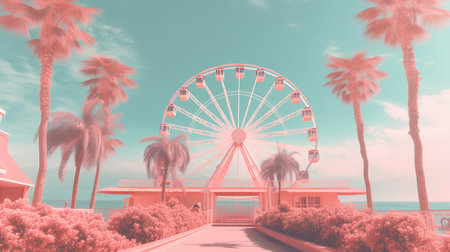 Ferris wheel on a background of palm trees. 3d renderの素材