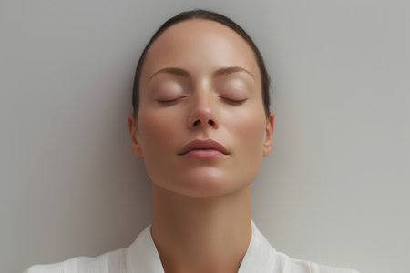 Portrait of a beautiful young woman with closed eyes. Perfect skin.の素材