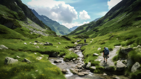Hiking in the Fagaras mountains, Romania. Hiking conceptの素材