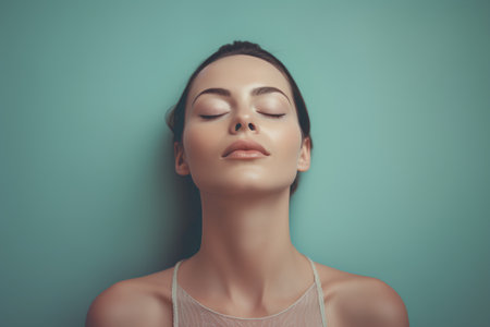 Portrait of beautiful young woman with closed eyes and closed eyes.の素材