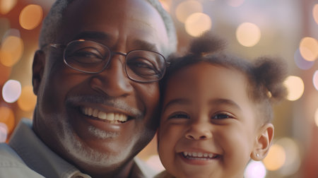 Portrait of smiling African-American grandfather and his cute little daughterの素材
