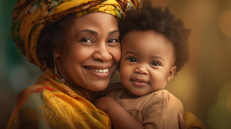 Portrait of a happy African American mother with her little daughter.の素材