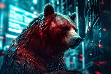 Grizzly bear in data center. 3D rendering.の素材