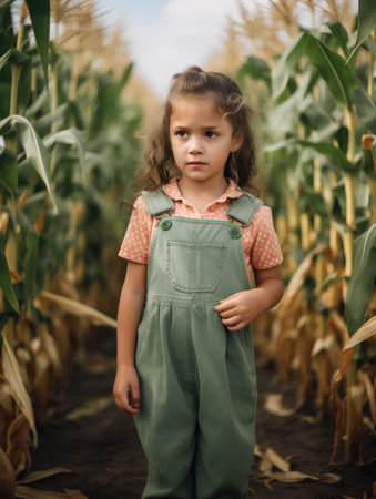 Cute little girl in a cornfield. Selective focus.の素材