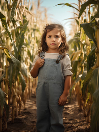 Cute little girl in a corn field. Selective focus.の素材