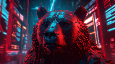 Fantasy illustration of a wolf. 3D rendering. Neon lights.の素材