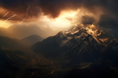 Stormy sky over mountains. 3D render. Elements of this image furnished by NASAの素材