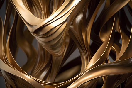Golden abstract wavy background. 3d rendering, 3d illustration.の素材