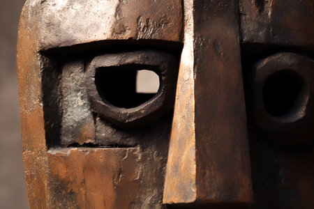 Detail of the head of an old totem pole, close upの素材