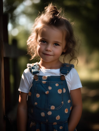 portrait of a little girl in a blue dress on the natureの素材