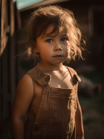 Portrait of a little girl in the village. Shallow depth of field.の素材