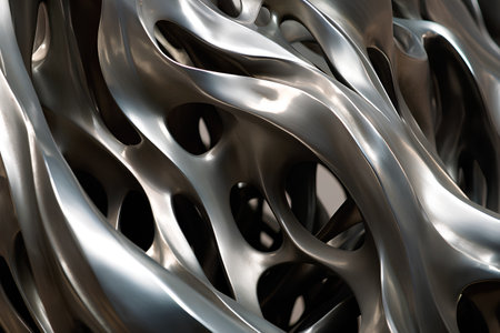 Metallic abstract wavy liquid background. 3d render render illustrationの素材