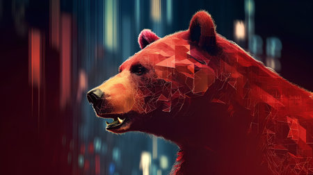 Bear head on colorful background. 3d illustration. Toned.の素材
