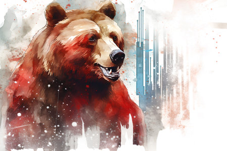 Hand drawn watercolor illustration of a brown bear. Digital painting.の素材