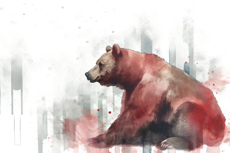 Watercolor illustration of a brown bear on a grunge background.の素材