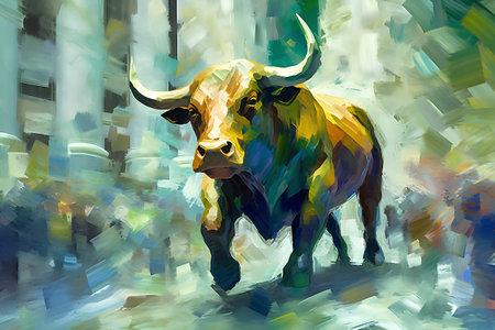Bison in the forest. Digital painting of a wild animal.の素材