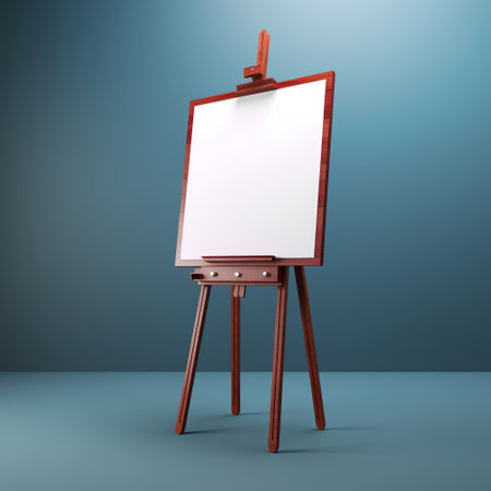 Easel with blank canvas on a blue background. 3d renderの素材