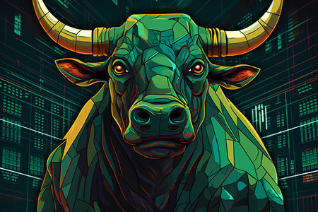 Abstract bull head on the background of the stock exchange. Vector illustrationの素材
