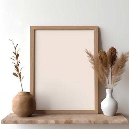 Mock up poster frame in interior background. 3d render illustrationの素材