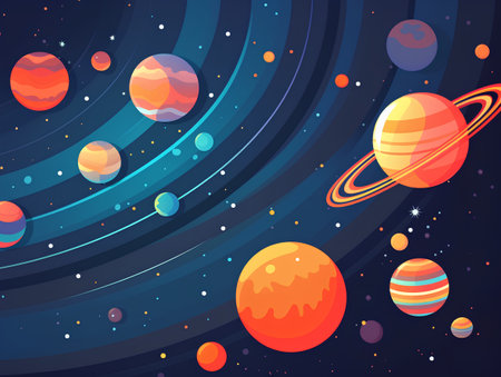 Cartoon space background with planets, stars, comets. Vector illustrationの素材