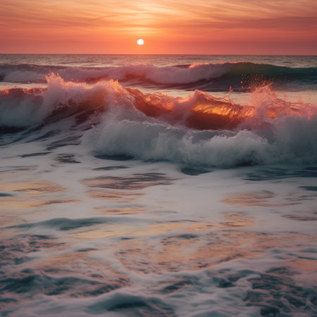 Beautiful sunset on the beach. Dramatic seascape.の素材