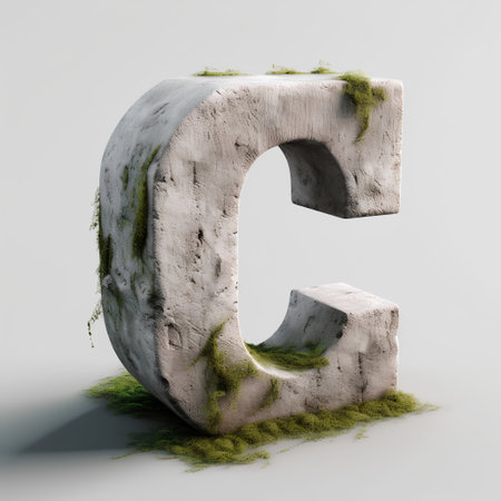 Concrete Capital Letter C uppercase. 3D Render Illustrationの素材