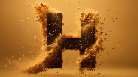 Grunge letter H uppercase. Gold dust font. 3d renderingの素材