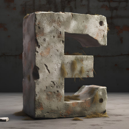 Concrete Capital Letter F uppercase. 3D Render Illustration.の素材