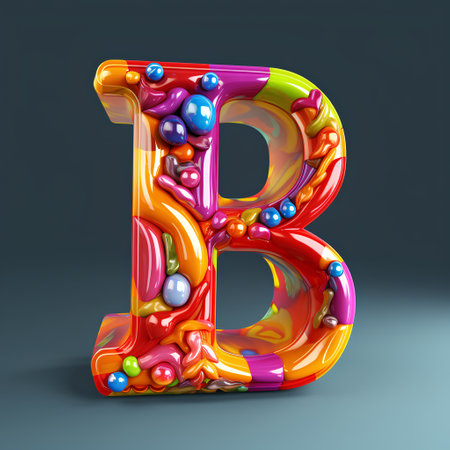 Colourful jelly font letter B uppercase. 3D Renderingの素材