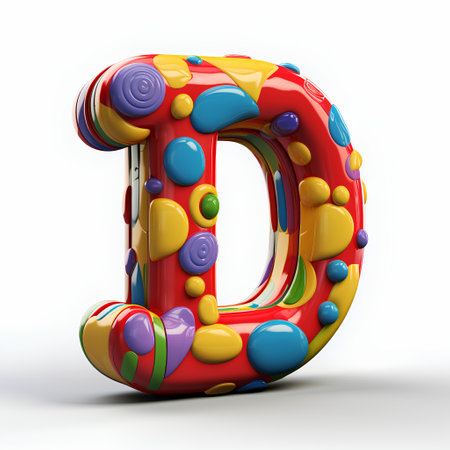 Colorful 3d font letter D uppercase isolated on white backgroundの素材